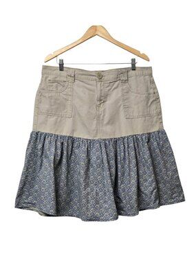 Vintage Hydraulic Khaki Cargo Ruffle Skirt Size 17/18 Mixed Media Y2K Boho Indie